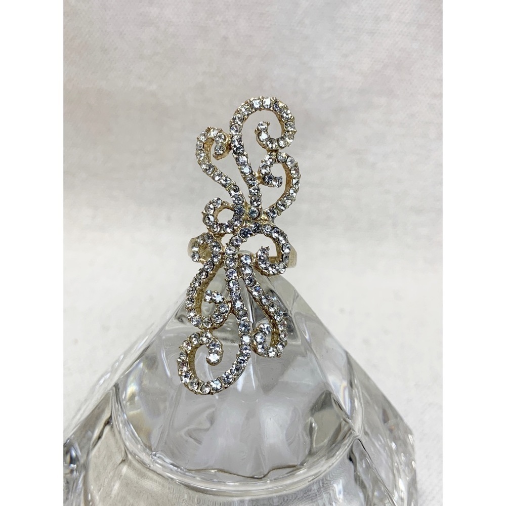Rhinestone Silver Scroll Ring